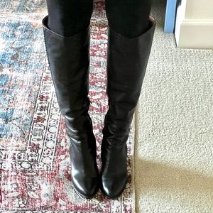 Summit by White Mountain Black Leather Tall 3" Heel Whipstitch Boots Size 38